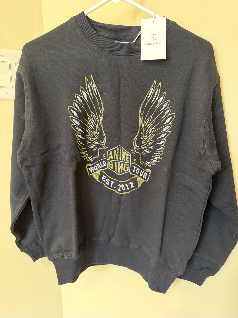 Anine Bing Black Wing Logo Crewneck Sweatshirt size S